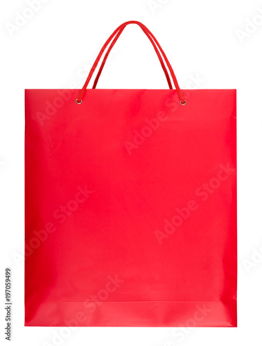 Red paper shopping bag isolated on white 