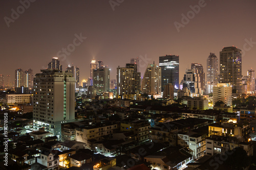 Bangkok aerial skyline view at night in Thailand