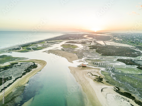 Aerial view of unique Ria Formosa in Fuseta, Algarve, Portugal