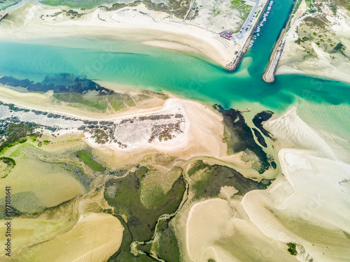Aerial view of unique Ria Formosa in Fuseta, Algarve, Portugal