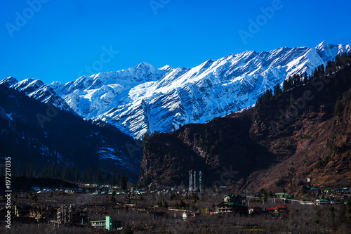 View of Himalayan mountains from Manali in india