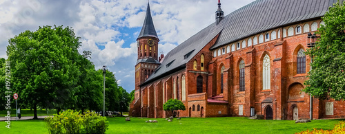 Panorama with a view of the famous Cathedral surrounded by lush summer greenery.