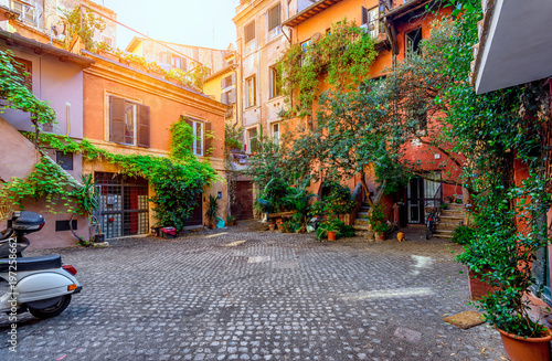 Old courtyard in Rome, Italy