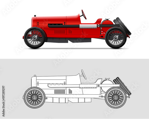 Vector illustration of Alfa Romeo 40-60 HP da corsa. Classic oldtimer car.