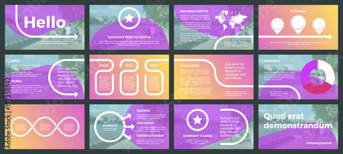Vector business template for corporate reports, infographics with orange and purple color.
