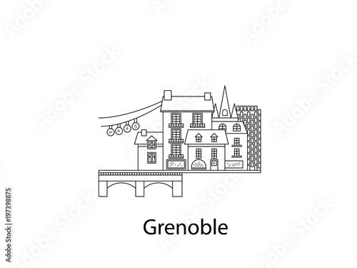 Grenoble. City icon in lines. The vector in the flat