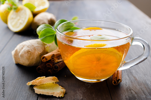 Cup Hot tea with lemon and ginger