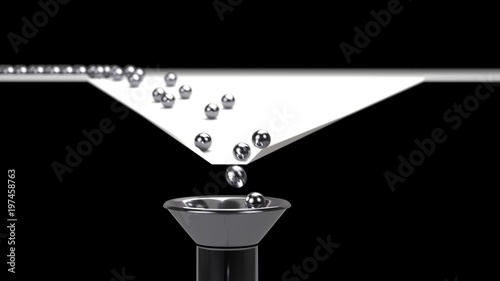 3D rendering of Balls arrange and funnel conversion rate concept, 3d illustration