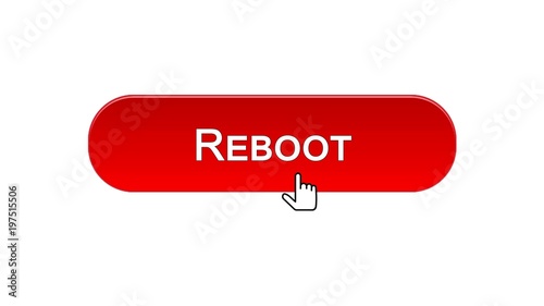 Reboot web interface button clicked with mouse cursor, red color, site design