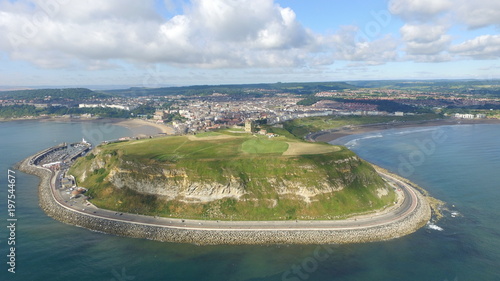 UK Scarborough Castle from sky