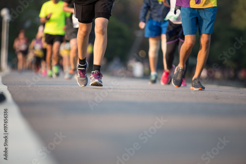 Marathon running race, Run up the mountain road. with copy space.