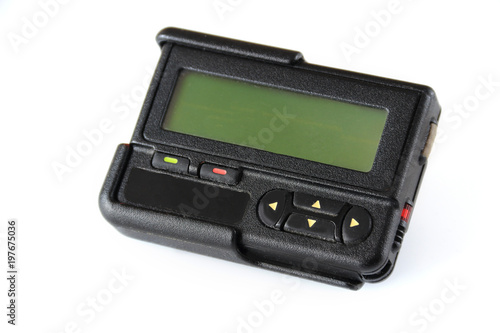 Old beeper or pager isolated on white background , Gadget for communication device