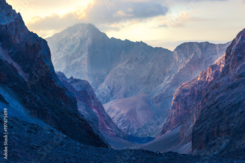 Beautiful colorful mountain valley on sunset