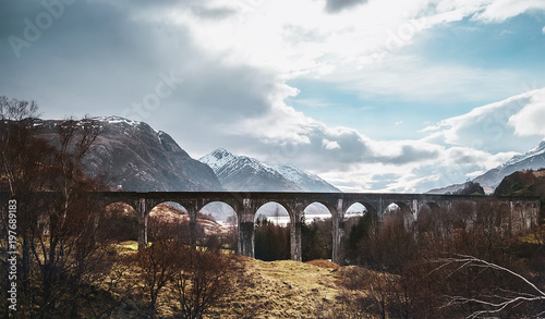 Famous Glenfinnan Viaduct, Highlands, Scotland, United Kingdom.
