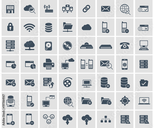 Social network, data analytic, mobile and web application icon set. Flat vector illustration