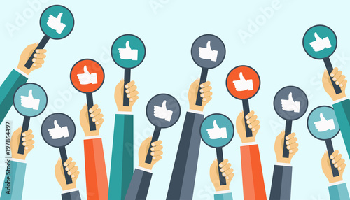 Business compliment concept. Thumbs up hands. Flat vector illustration