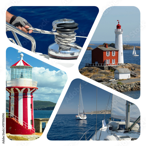 Yachting photo collage. Sailing. Travel concept