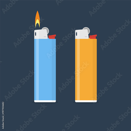 Lighter vector illustration in flat style. Gas lighter with a bu