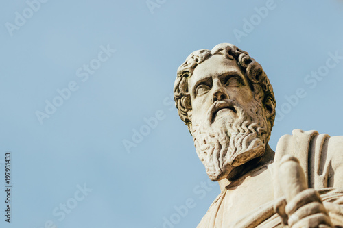 head of Paul the Apostle of Lutheran Church of St Peter and St Paul over blue sky in Saint Petersburg, Russia. March, 17, 2018