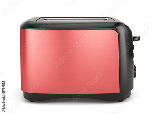 Red toaster isolated on white. 3d rendering