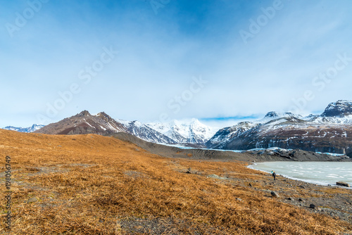 Mountains, valleys, lake and meadow in Iceland