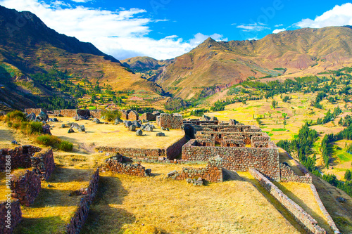 Ruins of Incan fortress Pisaq, Urubamba Valley, Peru