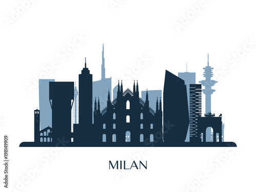 Milan skyline, monochrome silhouette. Vector illustration.