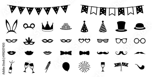 Collection of party and photobooth icons. Vector.