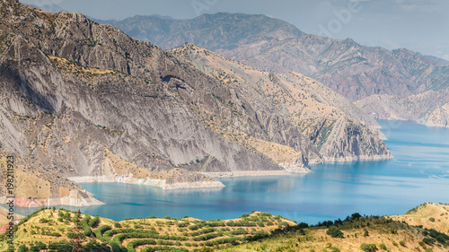 Nice view of Nurek Reservoir in Tajikistan