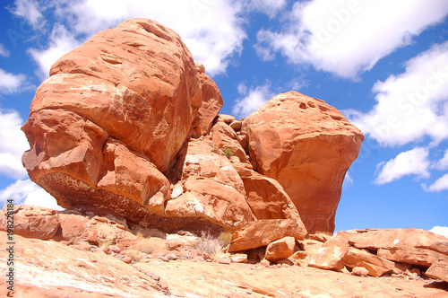 Vista of red rock sandstone formation and sky in Bears Ears Wilderness of Southern Utah