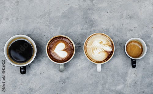 Aerial view of various coffee