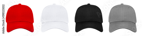 Blank baseball cap 4 color set on white background
