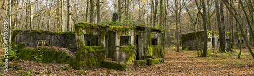 Concrete buidlings in the forest at Camp Marguerre, world war I site near Verdun