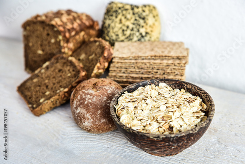 Various types of wholemeal bread and rolls