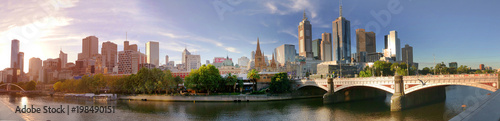 Melbourne, Australia - March 21, 2018: Melbourne downtown panorama during sunset