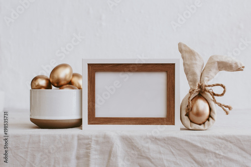 Mock Up Vintage Easter Decorations with gold eggs