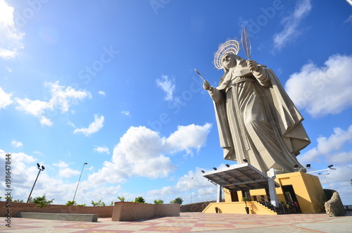 SANTA CRUZ, BRAZIL - September 25, 2017 - View of the courtyard of the largest Catholic statue in the world, the statue of Saint Rita of Cassia, 56 meters high, located in the northeastern backlands. 