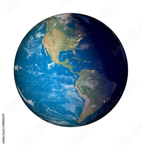 Earth from space sphere white background