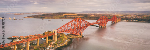 Aerial view of the iconic Forth Bridge near Edinburgh. Scotland, UK