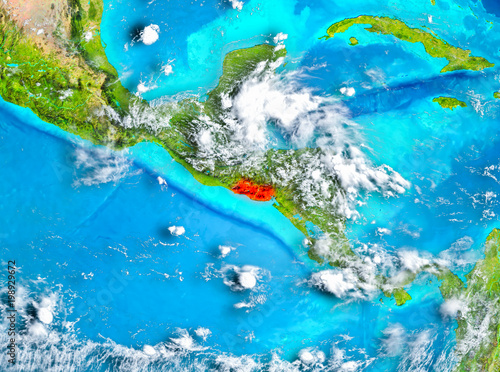 El Salvador in red on Earth