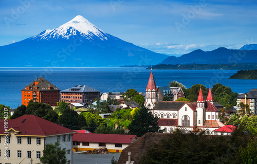 City of Puerto Varas with volcano of Osorno on the background. Chile