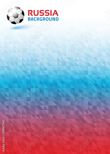 Geometric bright abstract vertical background using Russia 2018 flag colors. Soccer ball icon. Vector illustration.