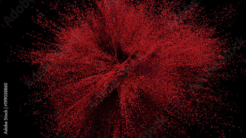 Red Sand explosion on black background