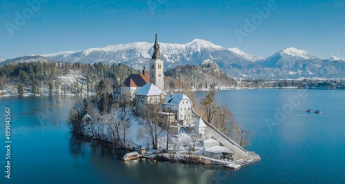 Lake Bled with Bled Island in winter, Slovenia