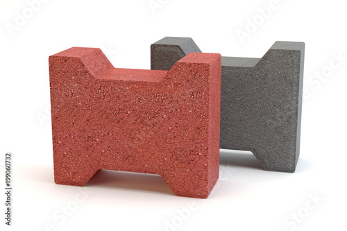 Red and grey paving on white background - 3D illustration