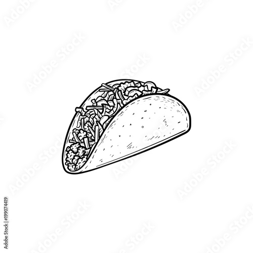 Taco hand drawn outline doodle icon. Traditional mexican fast food - taco vector sketch illustration for print, web, mobile and infographics isolated on white background.
