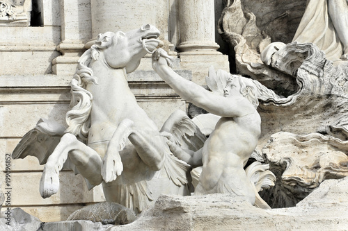 Pferd mit Triton, Skulptur, Detail, Trevi-Brunnen, Fontana di Trevi, Rom, Region Lazio, Italien, Europa