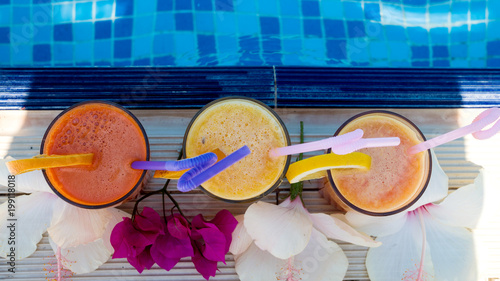 View from above. Fruit freshly squeezed juice by the pool