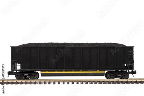 Railroad Coal Car - A loaded railroad coal car on track.