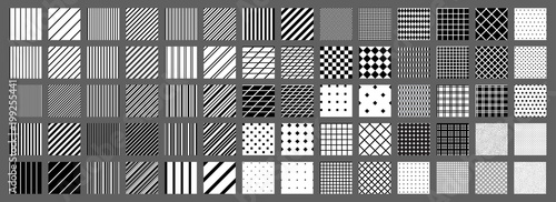 Big set of 70 seamless abstract patterns. Black and white. Vector.